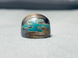 Very Old Vintage Native American Navajo Turquoise Bird Sterling Silver Ring-Nativo Arts