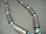 Huge Signed Native American Navajo Turquoise Tubule Sterling Silver Necklace-Nativo Arts