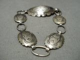 Earlier 1900's Vintage Native American Navajo Sterling Silver Hand Wrought Concho Bracelet Old-Nativo Arts