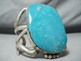 Giant Huge 200+ Gram Vintage Native American Navajo Rare Lake Turquoise Sterling Silver Bracelet-Nativo Arts