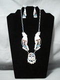 Expressive Vintage Native American Zuni Turquoise Sterling Silver Necklace And Earring Set Old-Nativo Arts