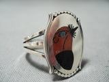 Impressive Vintage Zuni Coral Sterling Silver Ring Native American Old-Nativo Arts