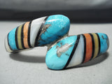 Unique Vintage Native American Navajo Turquoise Swirl Inlay Sterling Silver Bracelet-Nativo Arts