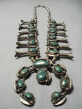 Rare Vintage Native American Navajo Royston Turquoise Sterling Silver Squash Blossom Necklace-Nativo Arts