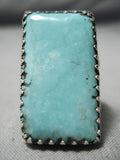 Native American Amazing Rectangular Turquoise Vintage Navajo Sterling Silver Ring-Nativo Arts