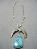 Superb Vintage Native American Navajo Blue Diamond Turquoise Sterling Silver Necklace-Nativo Arts