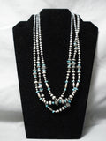 Amazing Wrap Around Native American Navajo Turquoise Sterling Silver Hanamde Bead Necklace-Nativo Arts