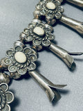White Buffalo Turquoise Vintage Native American Navajo Sterling Silver Squash Blossom Necklace-Nativo Arts