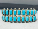 Beautiful Vintage Native American Navajo 22 Kingman Turquoise Squares Sterling Silver Bracelet-Nativo Arts