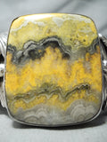 Huge San Felipe Yellow Jasper Heavy Sterling Silver Leaf Bracelet-Nativo Arts