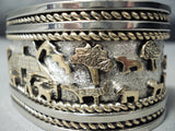 Heavy Thick Native American Navajo Hand Wrought Sterling Silver Gold Bracelet-Nativo Arts