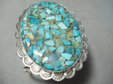 One Of The Biggest Native American Turquoise Inlay Sterling Silver Bracelet-Nativo Arts