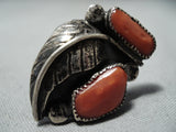Native American Very Rare Julius Eustace Coral Cochiti Sterling Silver Ring Old-Nativo Arts