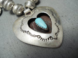 Exceptional Vintage Native American Navajo Turquoise Sterling Silver Hearts Necklace-Nativo Arts