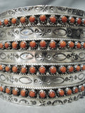 Superior Zuni Native American Coral Sterling Silver Huge Bracelet-Nativo Arts
