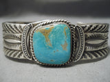 Superior Vintage Native American Navajo Large Blue Turquoise Sterling Silver Heavy Bracelet-Nativo Arts