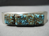 Statement Vintage Native American Navajo Cubed #8 Turquoise Sterling Silver Bracelet Old-Nativo Arts