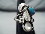 Elegant Vintage Native American Navajo Turquoise Mother Of Pearl Sterling Silver Ring Old-Nativo Arts