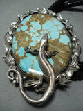 Enormous San Felipe Native American 8 Turquoise Sterling Silver Gecko Bolo Tie-Nativo Arts