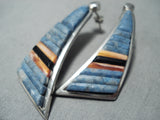 Important Vintage Native American Navajo Chalres Loloma Student Lapis Sterling Silver Earrings-Nativo Arts