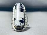 Remarkable Native American Navajo White Buffalo Turquoise Sterling Silver Ring-Nativo Arts