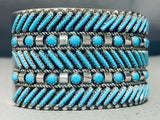 One Of The Best Vintage Native American Zuni Slanted Turquoise Sterling Silver Bracelet-Nativo Arts
