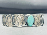 Sensational Native American Navajo Signed Royston Turquoise 14 Mercury Silver Dimes Bangle-Nativo Arts