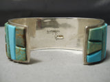Superior Vintage Native American Navajo Yazzie Family Turquoise Inlay Sterling Silver Bracelet-Nativo Arts
