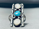 Superlative Vintage Native American Navajo Mother Of Pearl & Turquoise Sterling Silver Ring-Nativo Arts