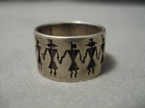 Very Unique!! Yei Rug Vintage Navajo Sterling Silver Native American Ring Old-Nativo Arts