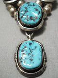 Wonderful Vintage Native American Navajo Baca Sterling Silver Blue Turquoise Necklace-Nativo Arts