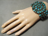 Statement Vintage Native American Navajo Turquoise Cluster Authentic Sterling Silver Bracelet-Nativo Arts