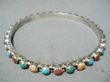 Signed Native American Navajo Turquoise Coral Sterling Silver Bangle Bracelet-Nativo Arts