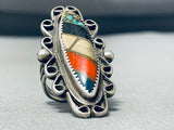 One Of The Most Unique Vintage Native American Navajo Turquoise Inlay Sterling Silver Ring Old-Nativo Arts