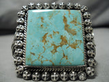 One Of The Best Vintage Native American Navajo Squared #8 Turquoise Sterling Silver Bracelet-Nativo Arts