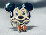 Whimsical Native American Zuni Coral Sterling Silver Mickey Mouse Ring-Nativo Arts