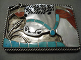 Very Important Vintage Native American Zuni Helen Lincoln Zunie Turquoise Sterling Silver Buckle-Nativo Arts
