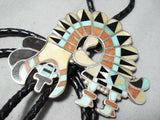 One Of The Best Vintage Native American Zuni Turquoise Inlay Sterling Silver Bolo Tie-Nativo Arts