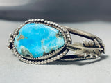 Striking Vintage Native American Navajo Old Kingman Turquoise Sterling Silver Bracelet-Nativo Arts