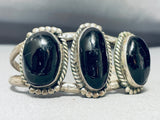 Sturdy Vintage Native American Navajo Domed Jet Sterling Silver Bracelet Cuff Old-Nativo Arts