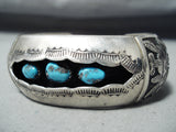 Glorious Signed Vintage Native American Navajo Old Kingman Turquoise Sterling Silver Bracelet-Nativo Arts