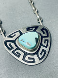 Superior Vintage Native American Navajo Turquoise Sterling Silver Geomtric Necklace-Nativo Arts