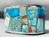 One Of The Craziest Native American Navajo Turquoise Coral Sterling Silver Bracelet-Nativo Arts