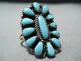 Signed Vintage Navajo Native American Turquoise Cluster Sterling Silver Ring-Nativo Arts
