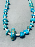 Longer Vintage Native American Navajo Kingman Turquoise Sterling Silver Necklace-Nativo Arts