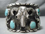 Big Huge 152 Gram Native American Skull Turquoise Sterling Silver Bracelet-Nativo Arts