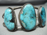 Small Wrist Vintage Native American Navajo Blue Diamond Turquoise Sterling Silver Bracelet-Nativo Arts