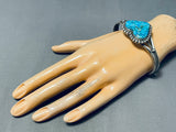Adorable Native American Navajo Pilot Mountain Turquoise Sterling Silver Heart Bracelet-Nativo Arts