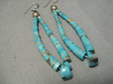 Important Vintage Native American Navajo #8 Turquoise Jacla Sterling Silver Style Earrings Old-Nativo Arts