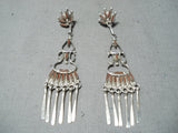Exceptional Zuni Coral Sterling Silver Dangle Earrings Native American-Nativo Arts